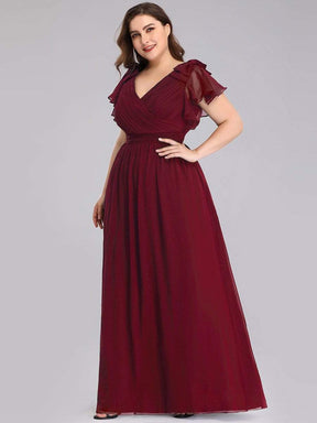 Color=Burgundy | Plus Size Ruffles Sleeves Evening Dress-Burgundy 3