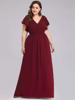 Color=Burgundy | Plus Size Ruffles Sleeves Evening Dress-Burgundy 4