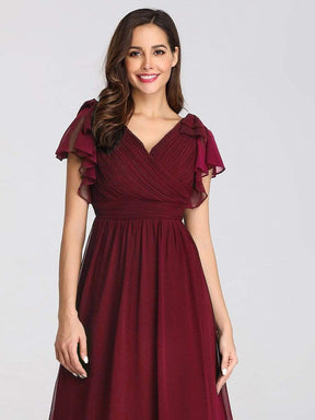 Color=Burgundy | Ruffles Sleeves Evening Dress-Burgundy 5