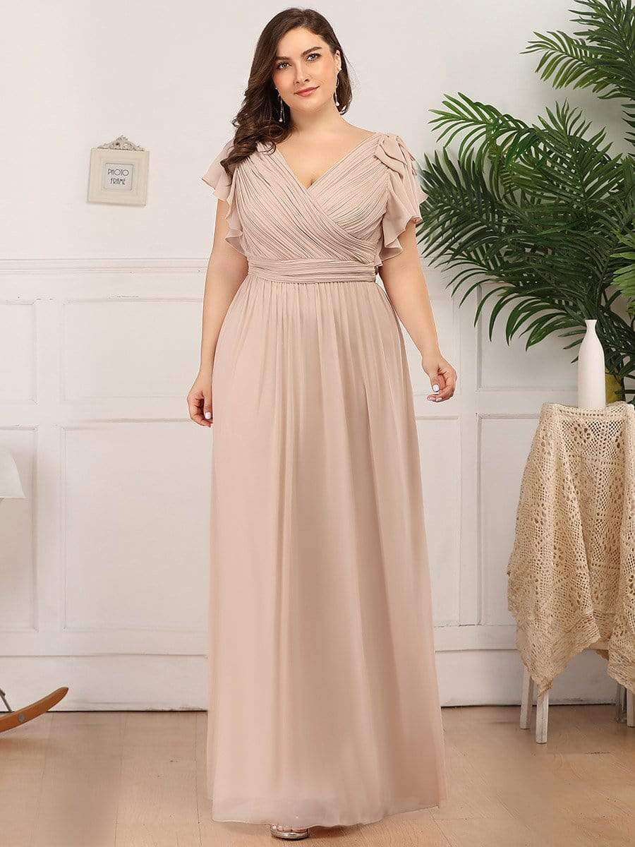 Color=Blush | Ruffles Sleeves Evening Dress-Blush 6