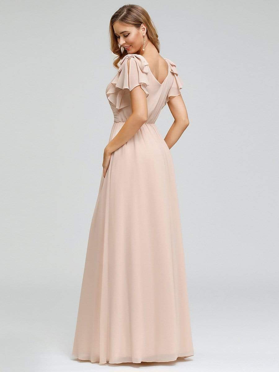 Color=Blush | Ruffles Sleeves Evening Dress-Blush 2