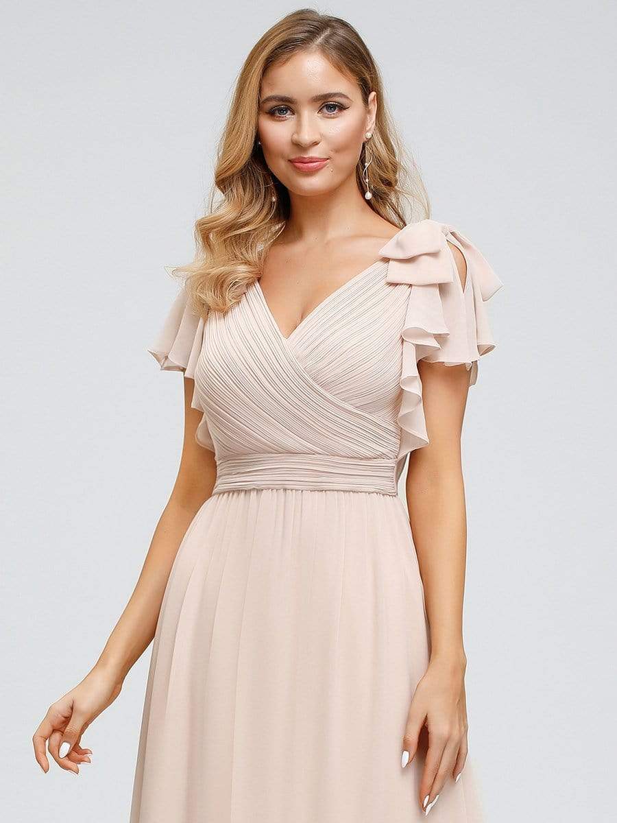 Color=Blush | Ruffles Sleeves Evening Dress-Blush 5
