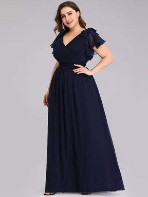 Color=Navy Blue | Plus Size Ruffles Sleeves Evening Dress-Navy Blue 3