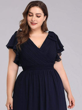 Color=Navy Blue | Plus Size Ruffles Sleeves Evening Dress-Navy Blue 5