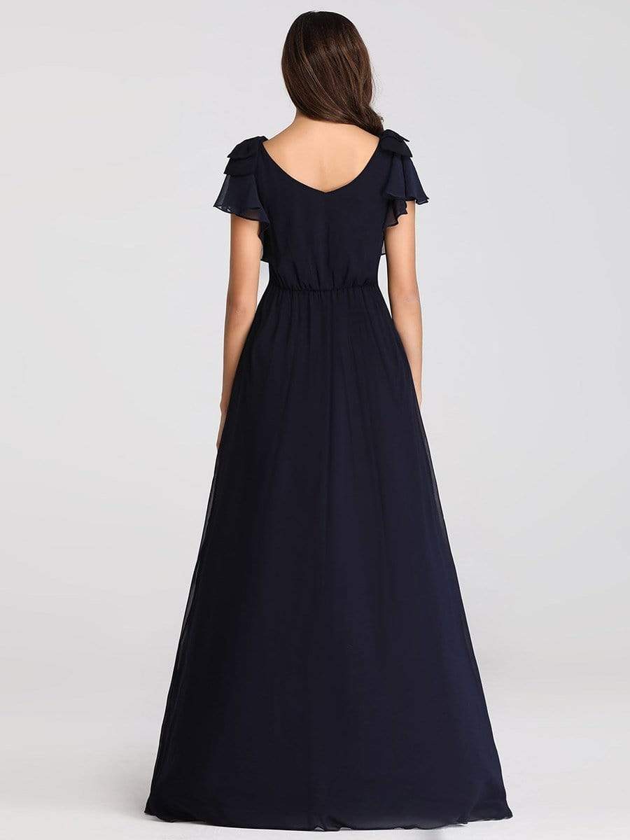 Color=Navy Blue | Ruffles Sleeves Evening Dress-Navy Blue 2