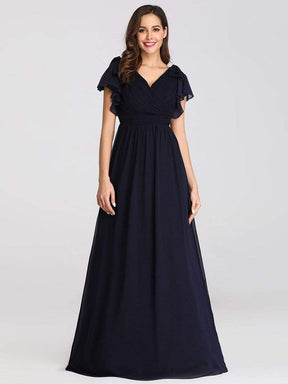 Color=Navy Blue | Ruffles Sleeves Evening Dress-Navy Blue 1