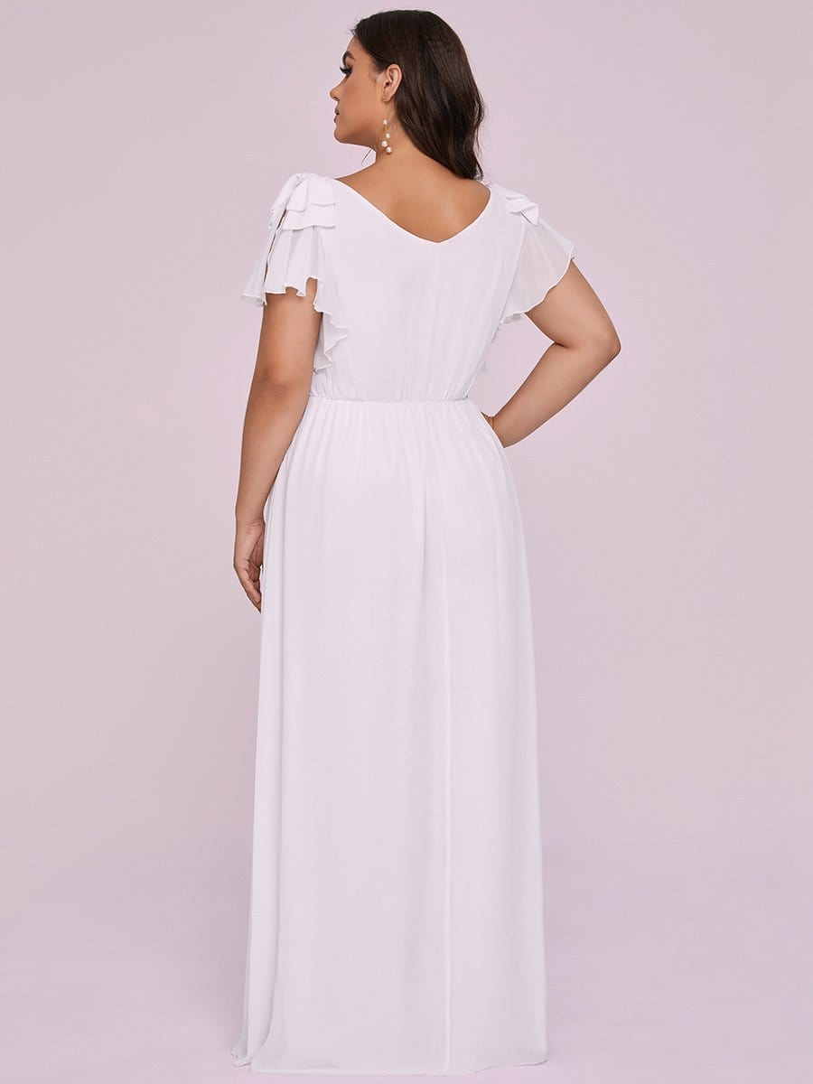 Color=White | Plus Size Ruffles Sleeves Evening Dress-White 5