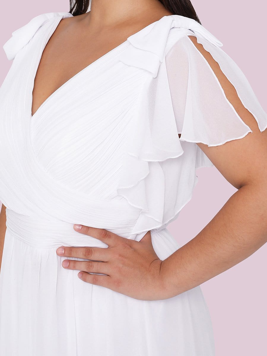 Color=White | Plus Size Ruffles Sleeves Evening Dress-White 4