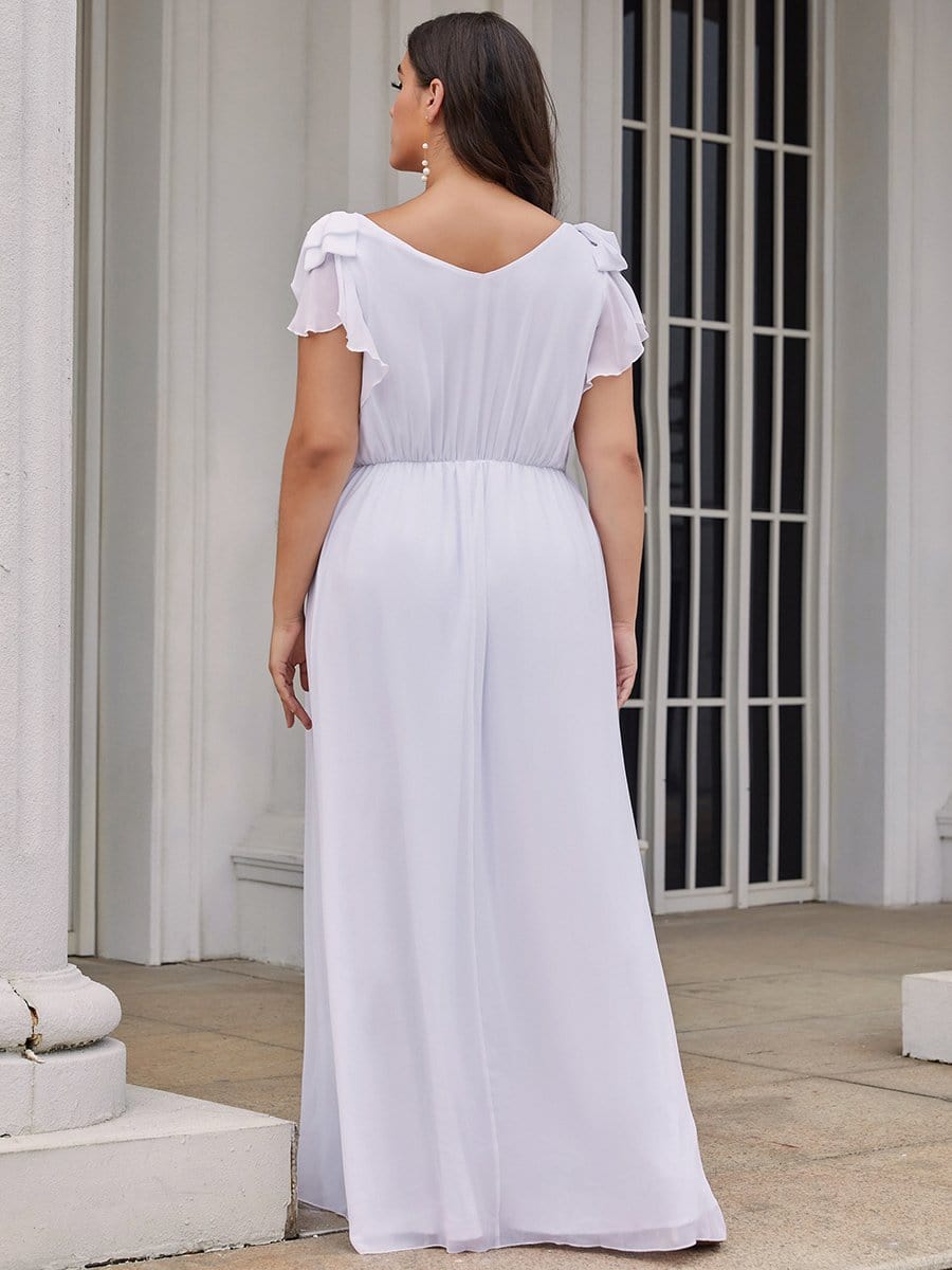 Maxi Long Chiffon Plus Size Evening Dresses with Ruffles Sleeves