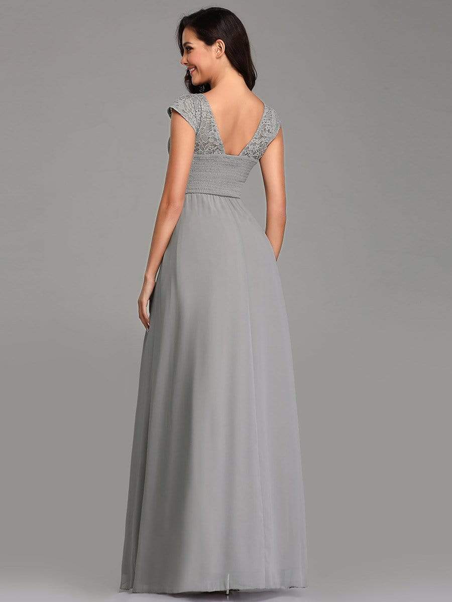Color=Grey | Women'S V Neck Empire Waist Bridesmaid Dress-Grey 2