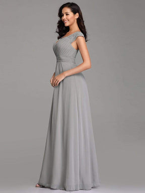 Color=Grey | Women'S V Neck Empire Waist Bridesmaid Dress-Grey 3