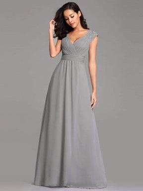 Color=Grey | Women'S V Neck Empire Waist Bridesmaid Dress-Grey 4