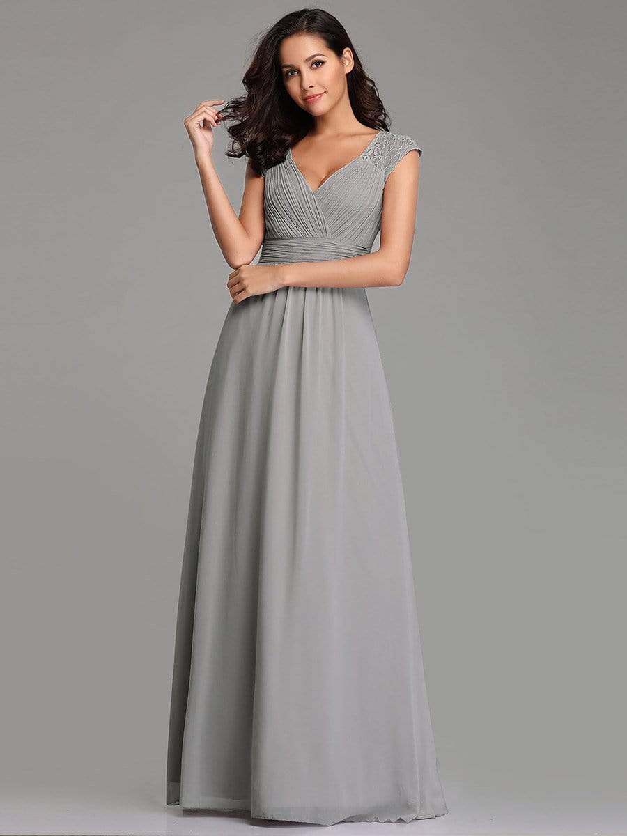 Color=Grey | Women'S V Neck Empire Waist Bridesmaid Dress-Grey 1