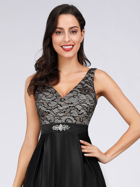Color=Black | Long Floral Print Lace Women Evening Dresses-Black 5