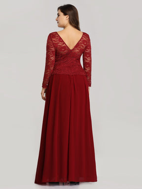 Color=Burgundy | Elegant A Line Long Sleeve Lace Evening Dress For Women-Burgundy 2
