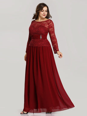 Color=Burgundy | Elegant A Line Long Sleeve Lace Evening Dress For Women-Burgundy 3