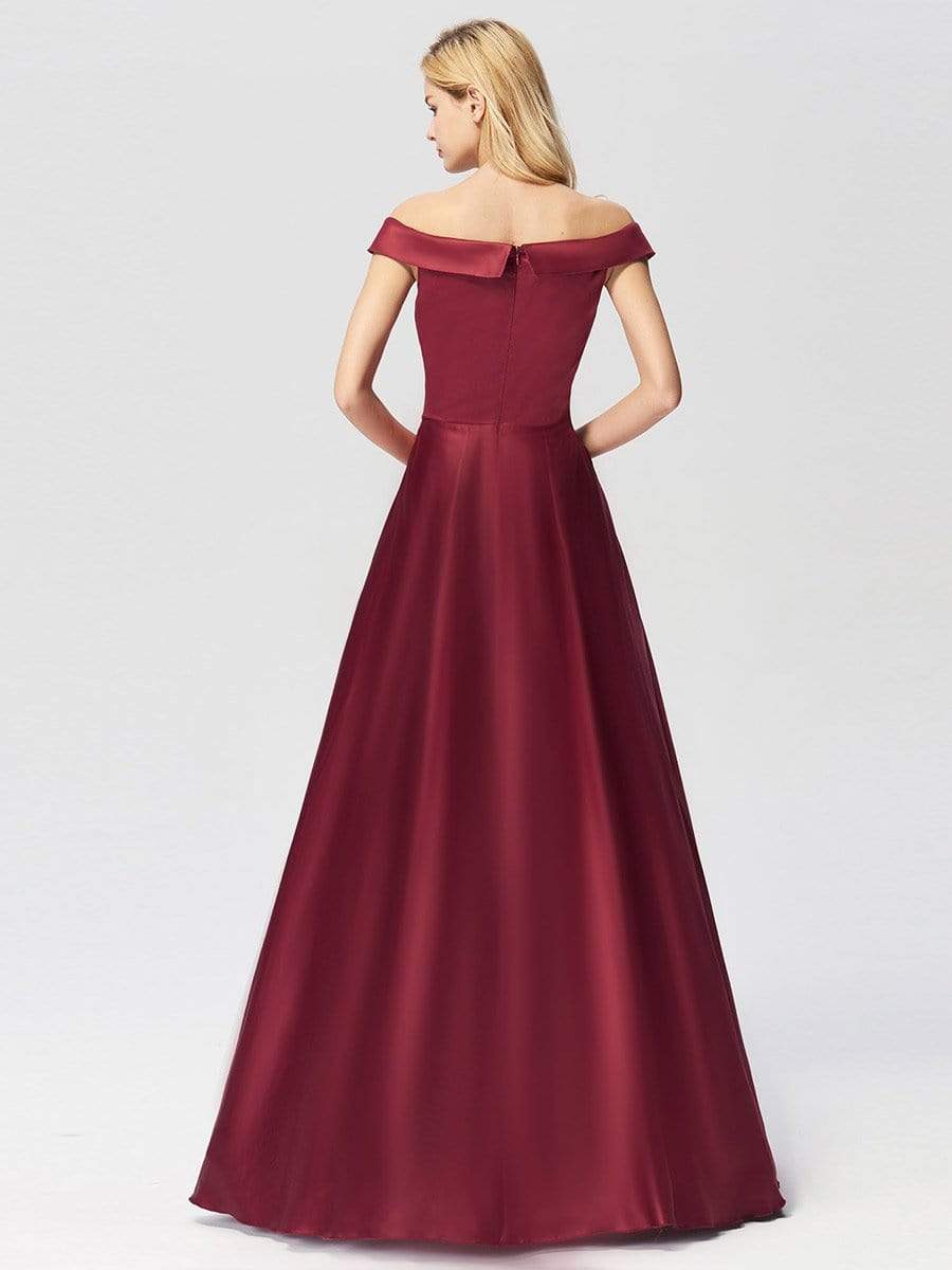 Color=Burgundy | Women'S Elegant Off Shoulder Floor Length Prom Dress-Burgundy 3