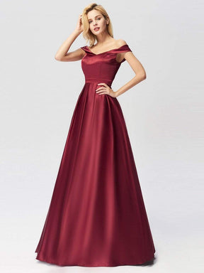 Color=Burgundy | Women'S Elegant Off Shoulder Floor Length Prom Dress-Burgundy 2