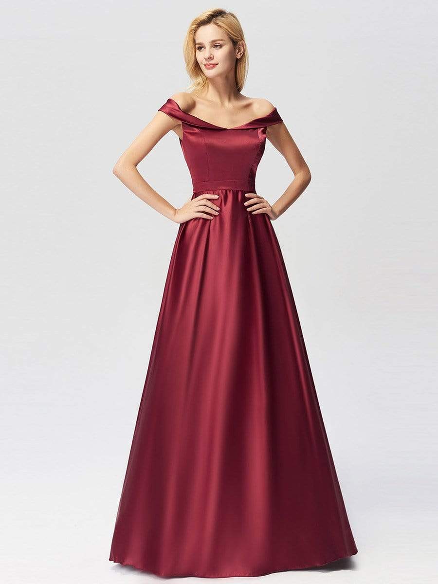 Color=Burgundy | Women'S Elegant Off Shoulder Floor Length Prom Dress-Burgundy 4