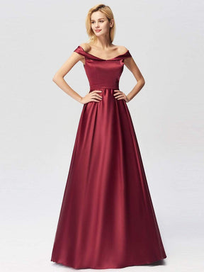 Color=Burgundy | Women'S Elegant Off Shoulder Floor Length Prom Dress-Burgundy 4