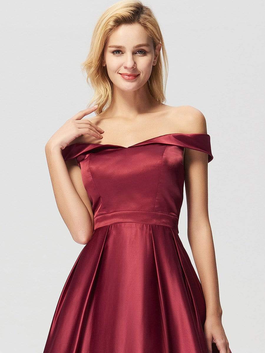 Color=Burgundy | Women'S Elegant Off Shoulder Floor Length Prom Dress-Burgundy 5