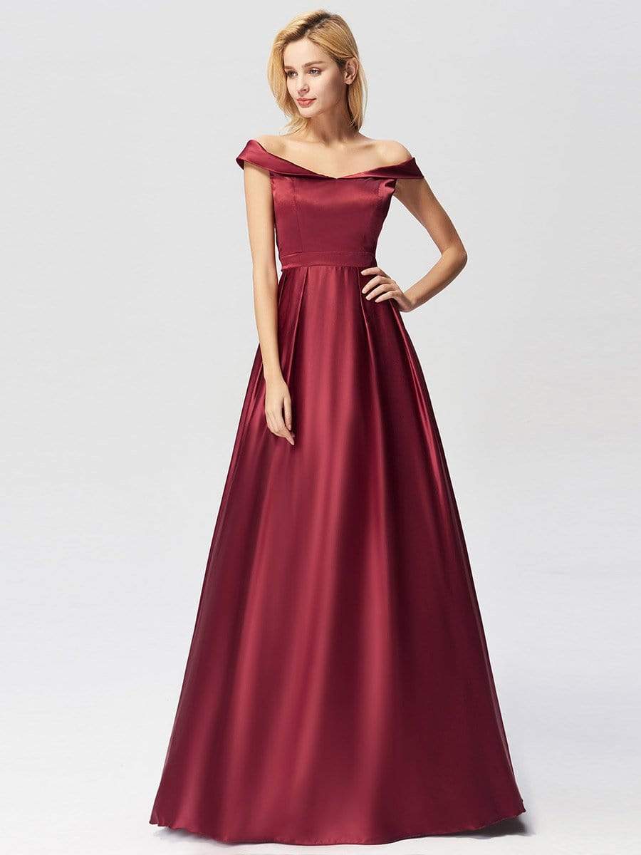 Color=Burgundy | Women'S Elegant Off Shoulder Floor Length Prom Dress-Burgundy 1