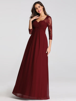 Color=Burgundy | V-Neck Bridesmaid Dress With Half Sleeves-Burgundy 2