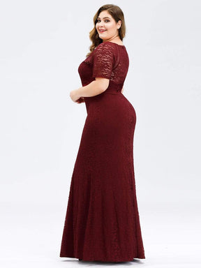 COLOR=Burgundy | Plus Size Short Sleeve Long Burgundy Lace Evening Dress-Burgundy 2
