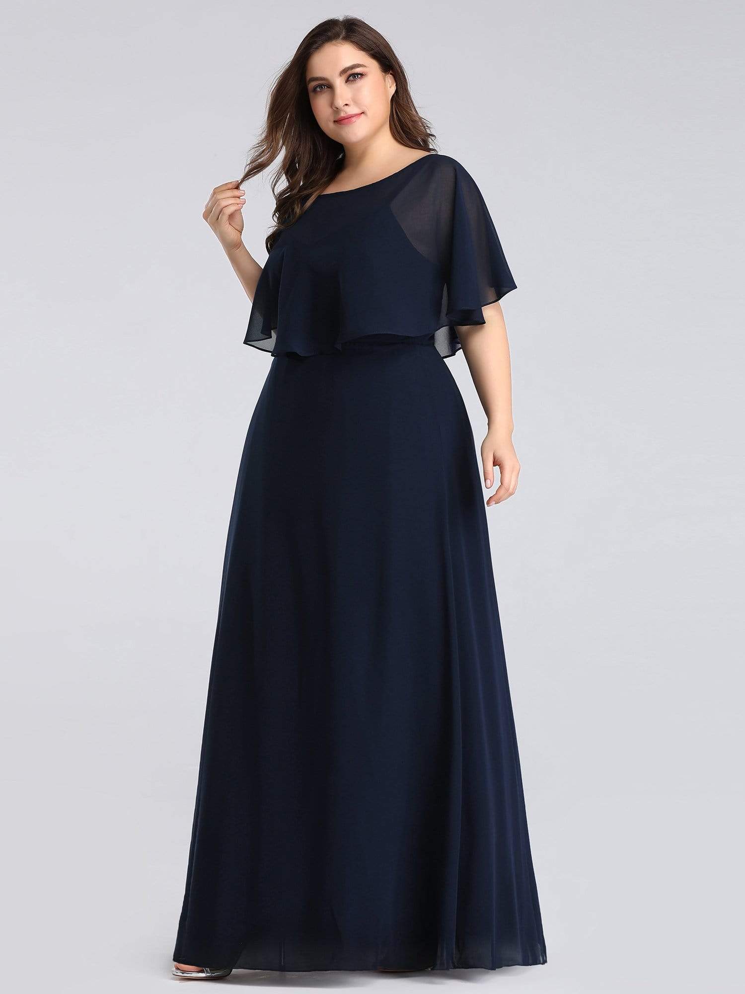 Color=Navy Blue | Long Bridesmaid Party Dress With Shawl-Navy Blue 4