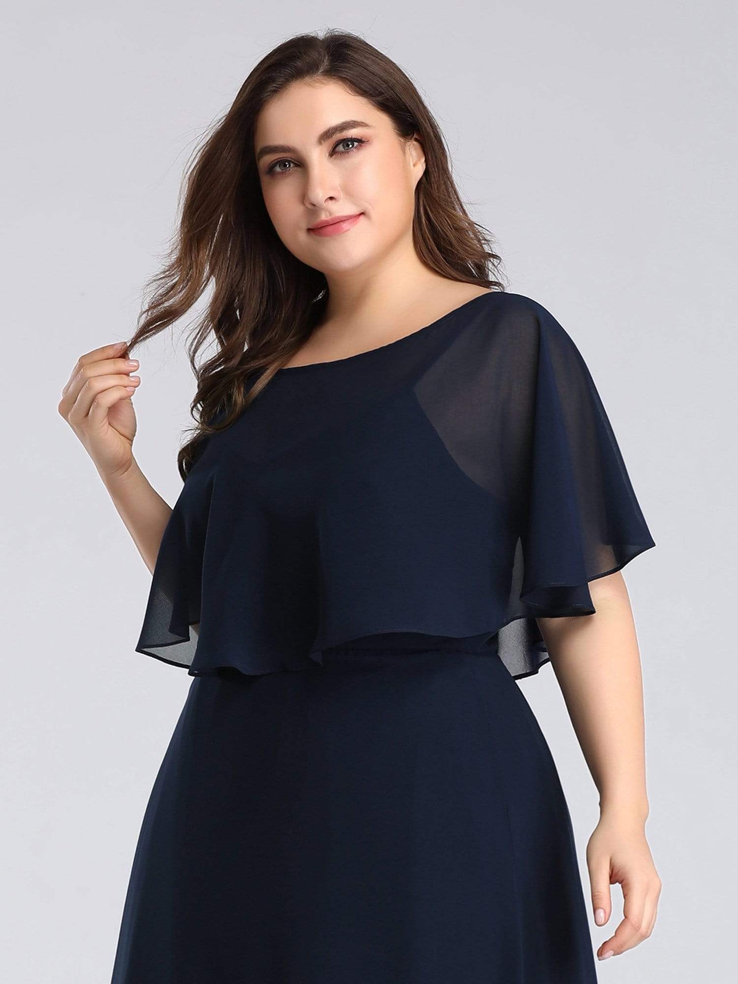 Color=Navy Blue | Long Bridesmaid Party Dress With Shawl-Navy Blue 5