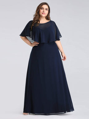 Color=Navy Blue | Long Bridesmaid Party Dress With Shawl-Navy Blue 1