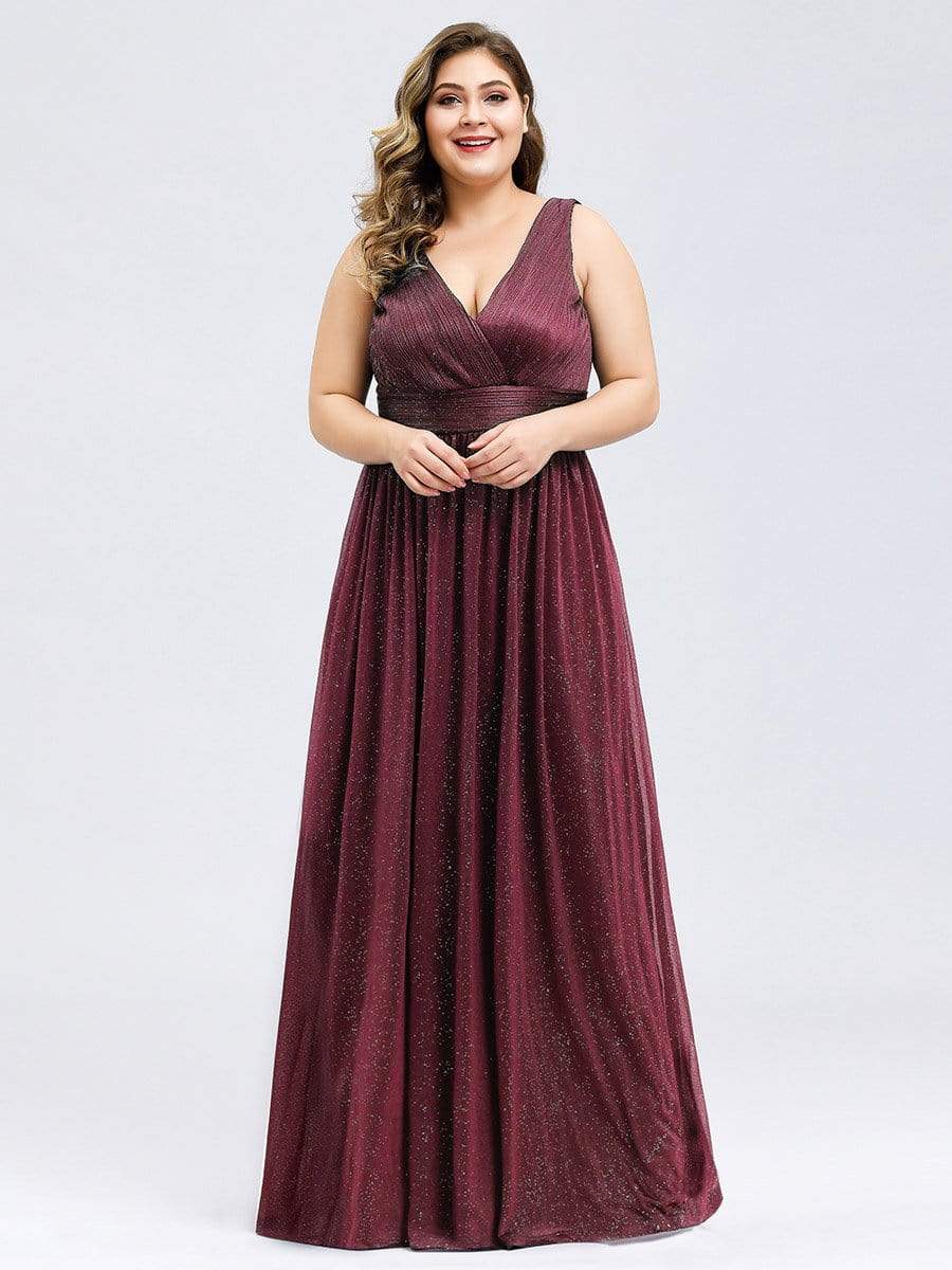 Color=Burgundy | Women'S Deep V Neck Floor Length Evening Dress-Burgundy 6