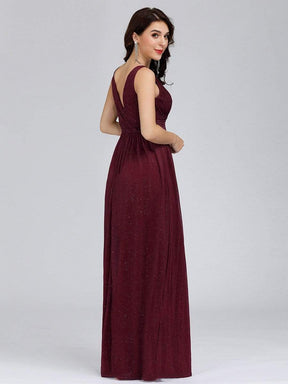 Color=Burgundy | Women'S Deep V Neck Floor Length Evening Dress-Burgundy 2