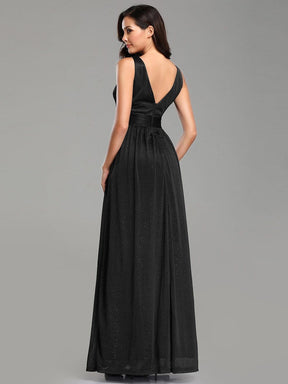 Color=Black | Women'S Deep V Neck Floor Length Evening Dress-Black 2