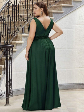 Color=Dark Green | Women'S Deep V Neck Floor Length Evening Dress-Dark Green 7