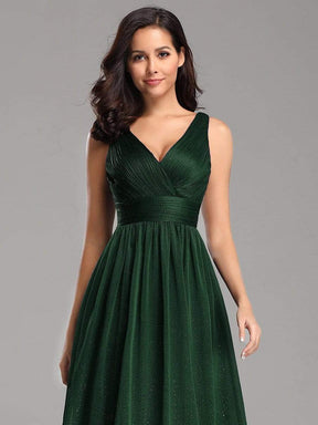 Color=Dark Green | Women'S Deep V Neck Floor Length Evening Dress-Dark Green 5