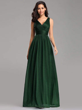 Color=Dark Green | Women'S Deep V Neck Floor Length Evening Dress-Dark Green 1