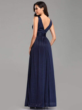 Color=Navy Blue | Women'S Deep V Neck Floor Length Evening Dress-Navy Blue 2