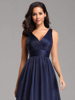 Color=Navy Blue | Women'S Deep V Neck Floor Length Evening Dress-Navy Blue 5