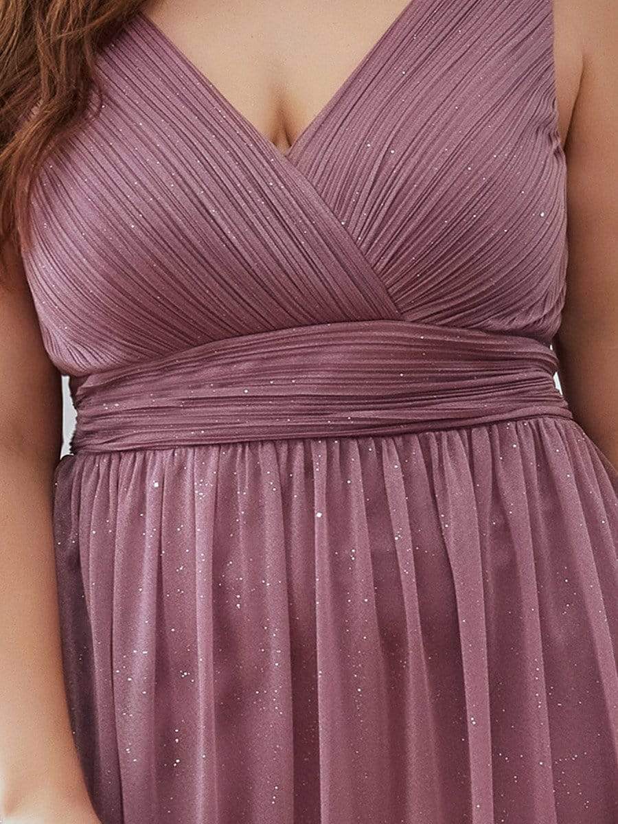 Color=Purple Orchid | Plus Size Women'S Deep V Neck Floor Length Evening Dress-Purple Orchid 10