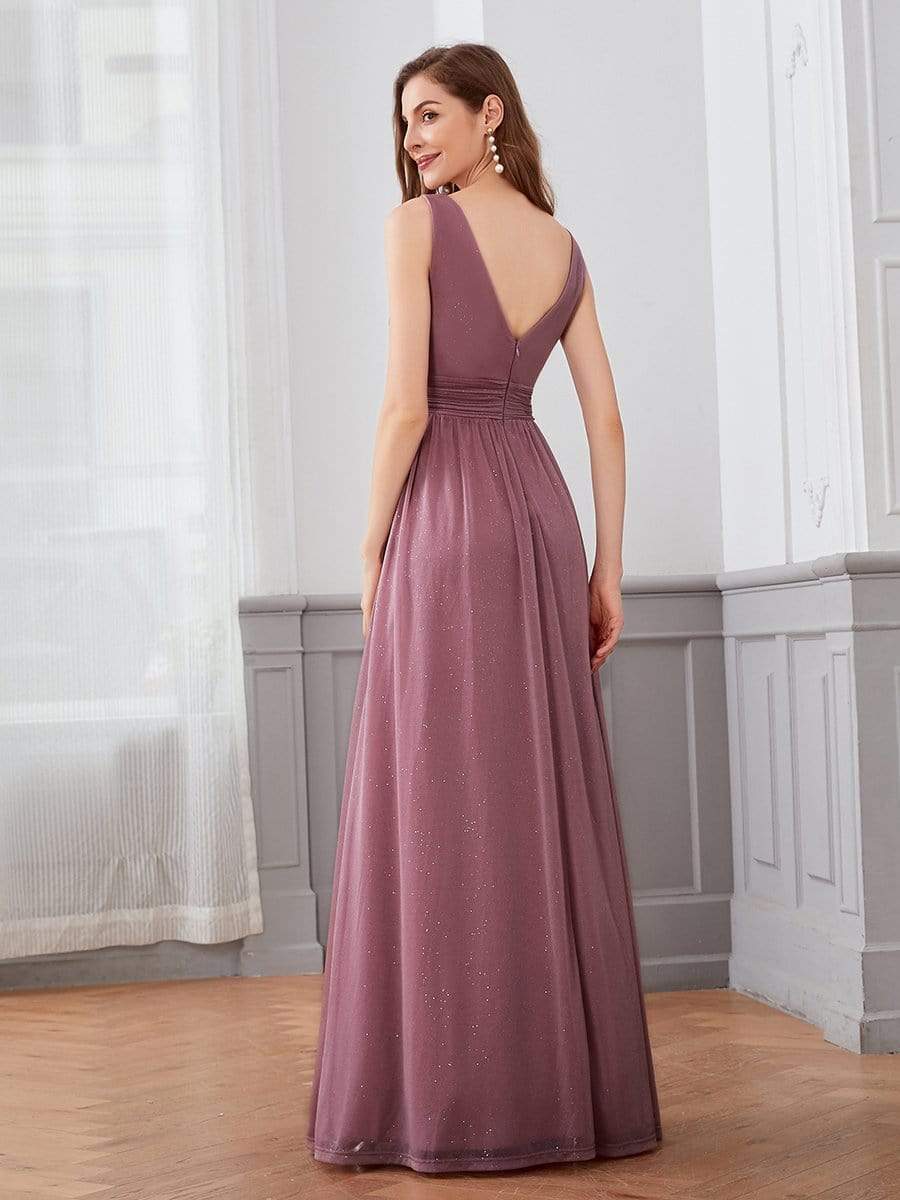 Color=Purple Orchid | Women'S Deep V Neck Floor Length Evening Dress-Purple Orchid 5