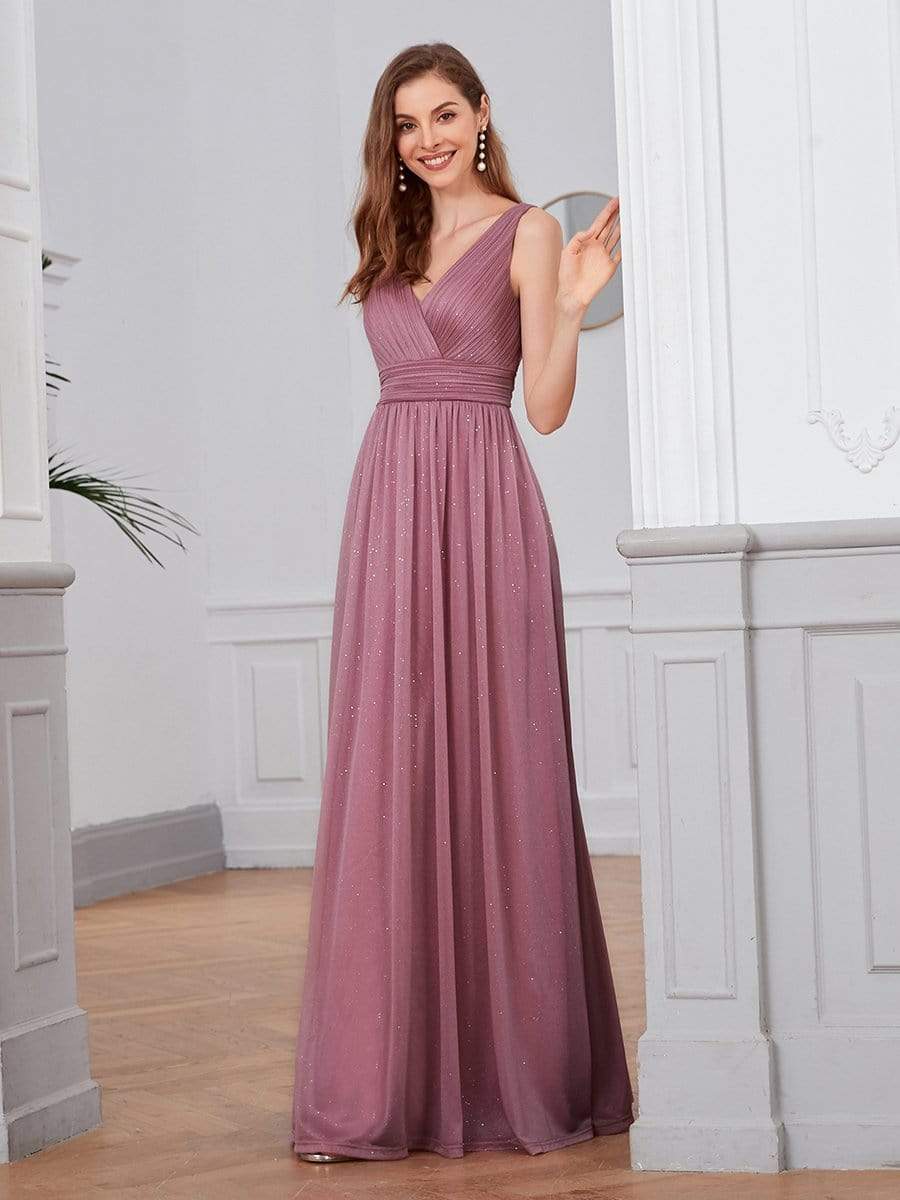 Color=Purple Orchid | Women'S Deep V Neck Floor Length Evening Dress-Purple Orchid 4