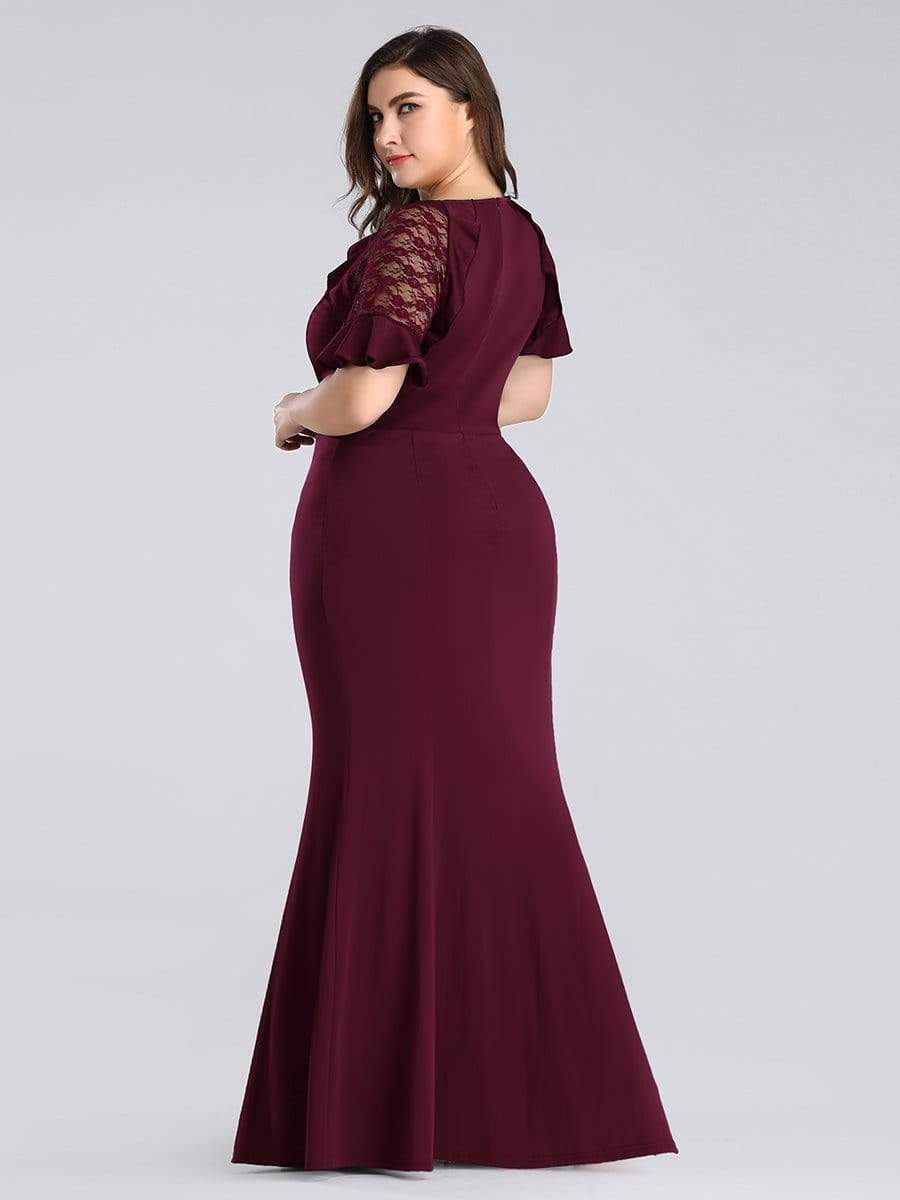 COLOR=Burgundy | Plus Size Fitted Burgundy Evening Dress-Burgundy 2