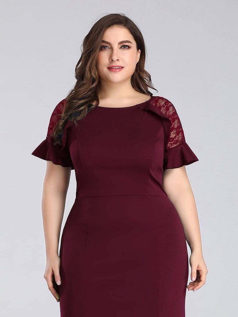 COLOR=Burgundy | Plus Size Fitted Burgundy Evening Dress-Burgundy 5