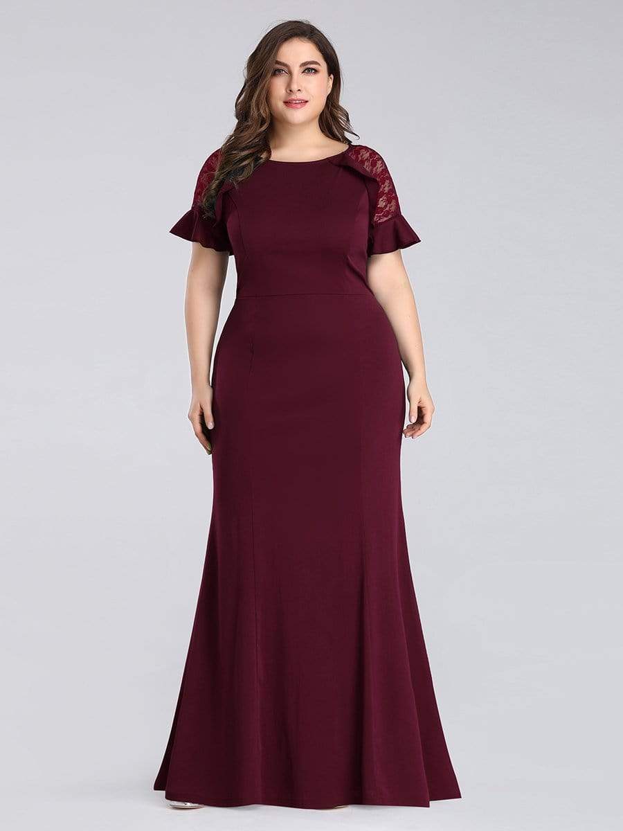 COLOR=Burgundy | Plus Size Fitted Burgundy Evening Dress-Burgundy 1