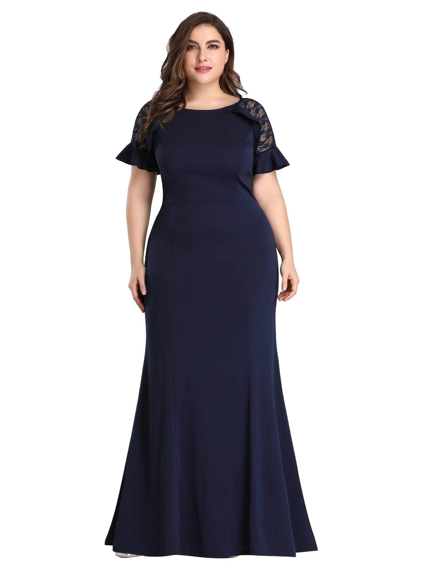 COLOR=Navy Blue | Plus Size Fitted Navy Blue Evening Dress-Navy Blue 3