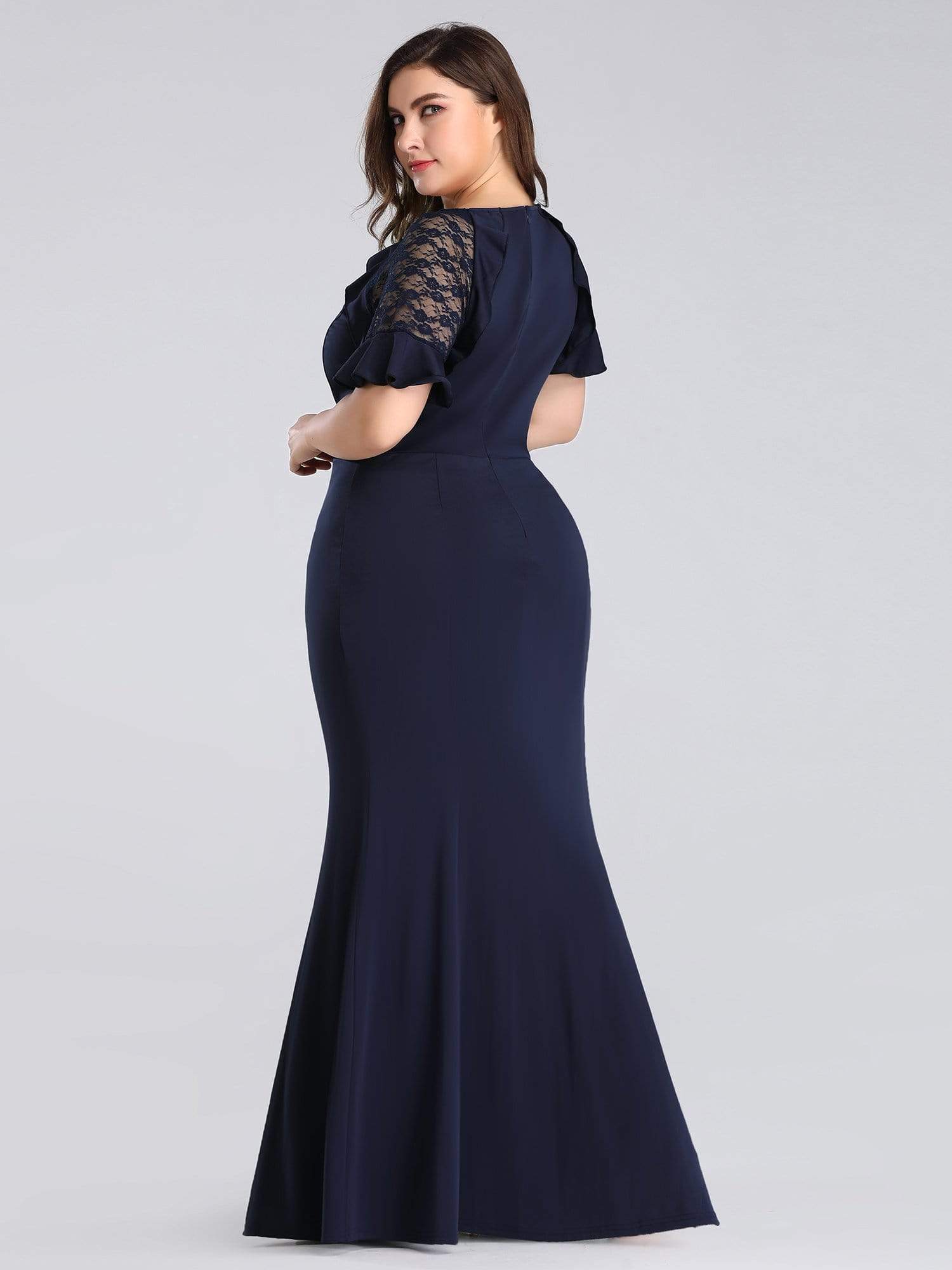 COLOR=Navy Blue | Plus Size Fitted Navy Blue Evening Dress-Navy Blue 4