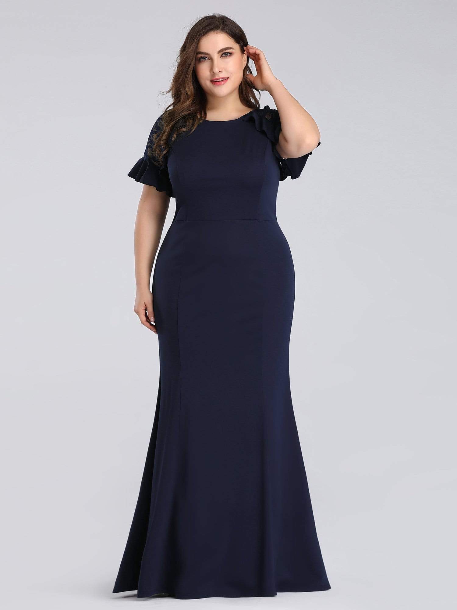 COLOR=Navy Blue | Plus Size Fitted Navy Blue Evening Dress-Navy Blue 1