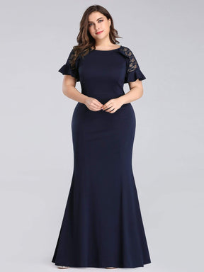 COLOR=Navy Blue | Plus Size Fitted Navy Blue Evening Dress-Navy Blue 5