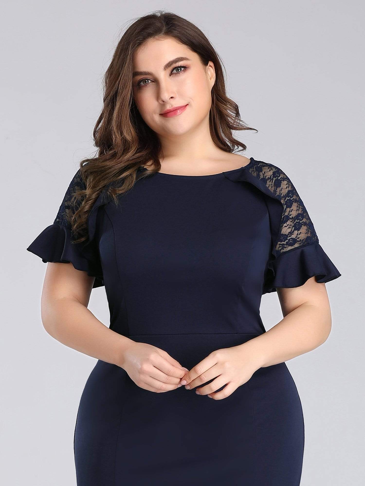 COLOR=Navy Blue | Plus Size Fitted Navy Blue Evening Dress-Navy Blue 6